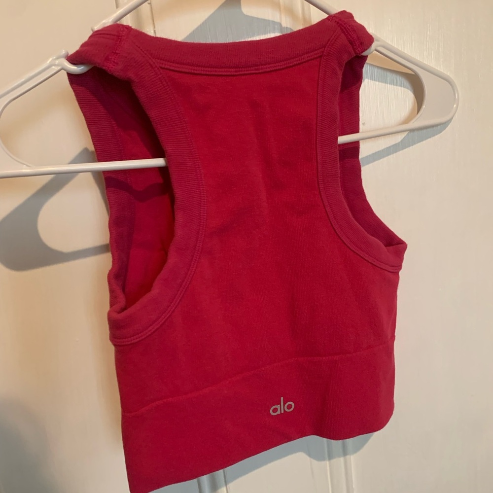 ALO Crop High Neck Bra: NEW NEVER WARN: Ribbed Pink, Size Small